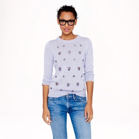 J. Crew Sweaters - J. Crew Light Gray and lavender Embellished Sweater